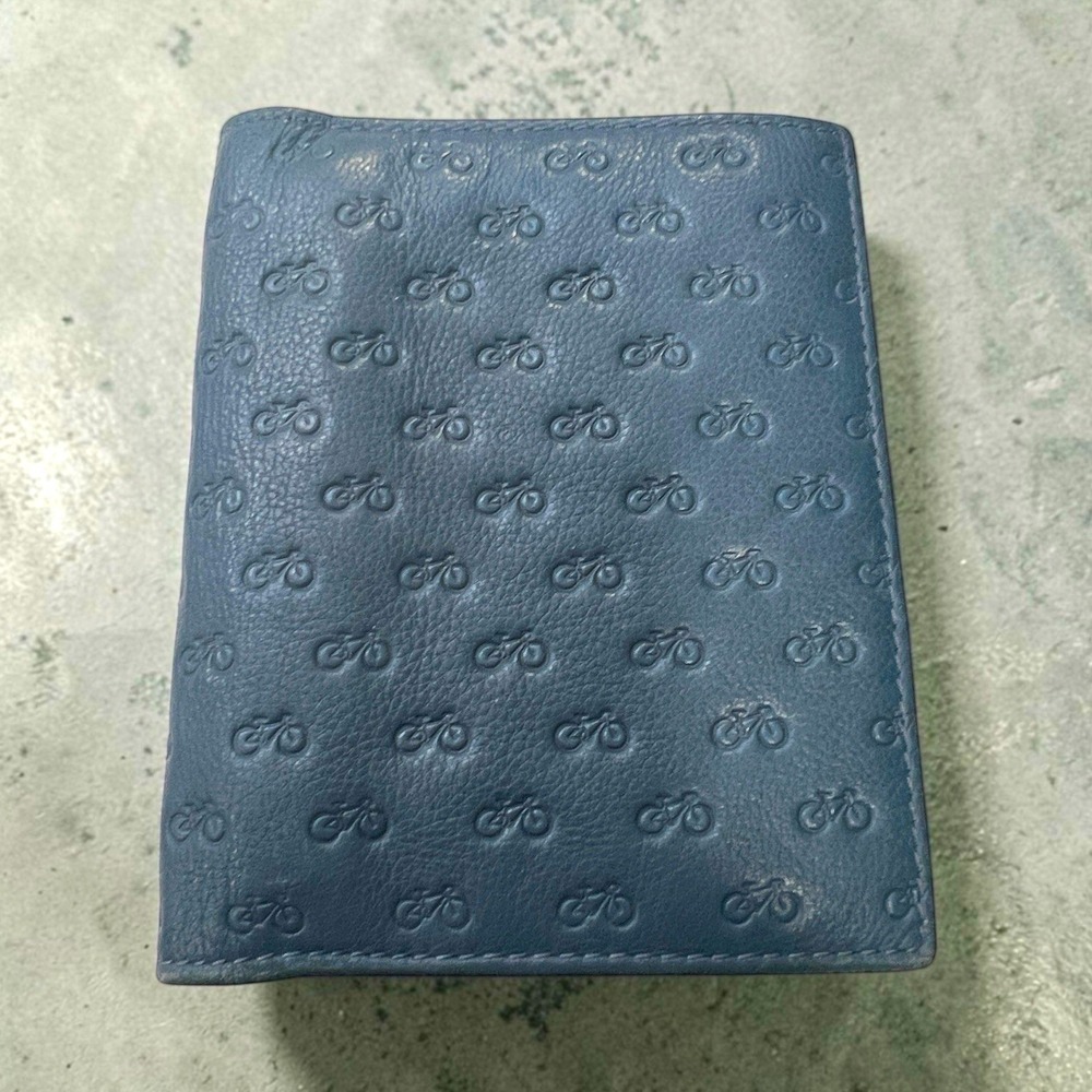 Fossil Blue Bicycle Embossed Passport Holder Travel Wallet Card Slots Zip Pocket